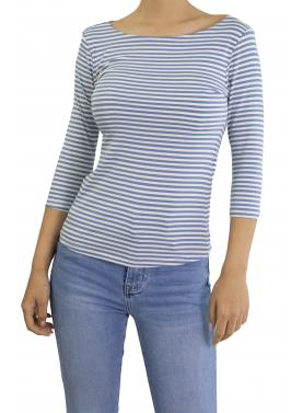 maglia a righe con manica 3/4 scollo a barca 